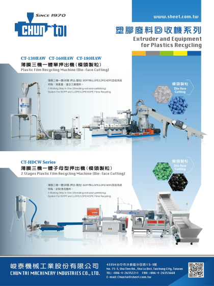HDPE・LDPE・LLDPE・PC・PP・PS・ABS・PET・各種エンジニアリングプラスチック対応リサイクル機械